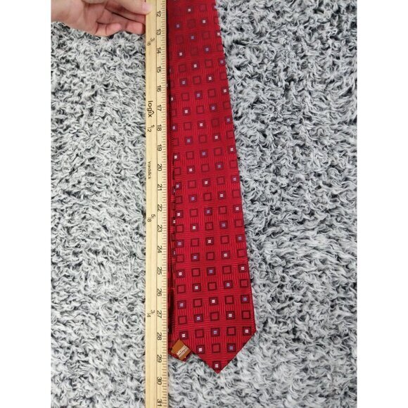 MICHAEL MICHAEL KORS 100% Silk Tie Red Stripe Geometric Square Classic - Picture 8 of 9